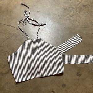 Stripe halter top with open back feature